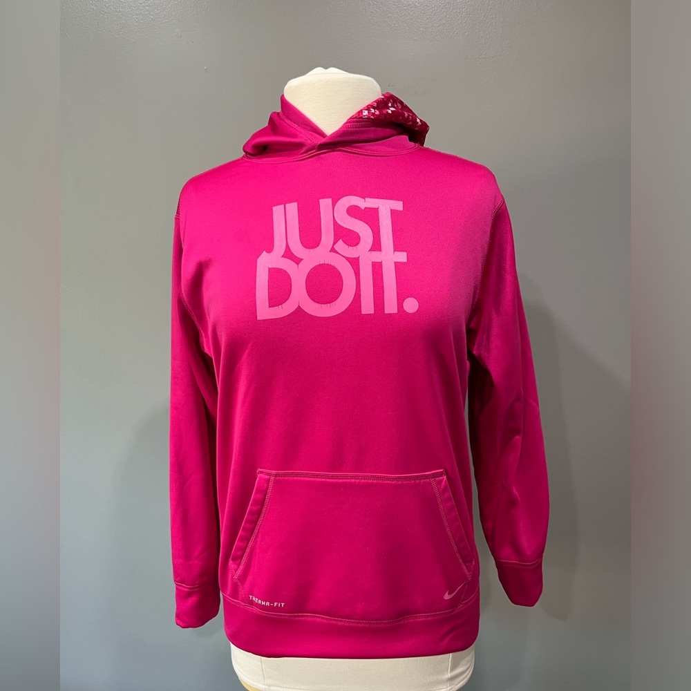 Nike pink Youth XL hooded Just Do It Sweatshirt graphic pullover Therma Fit